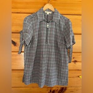 Rare Michael Kors Short Sleeve Half Zip Women Blouse Top Sz L